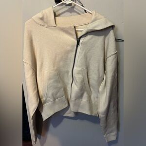 Free People Asymmetric Zip Up Cream Sweatshirt Size Small